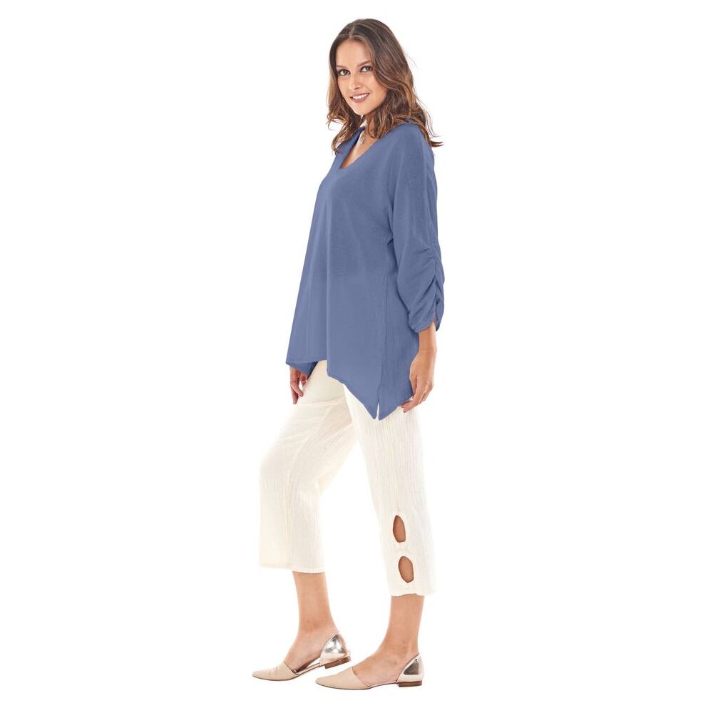 Oh My Gauze Arty Blouse Women’s 12 14 Gray Lagenlook Flowy Neutral Lightweight